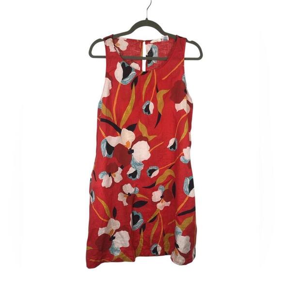 Sigrid Olsen Dresses & Skirts - Sigrid Olsen Red Floral Mini Dress Linen Button Closure Pockets